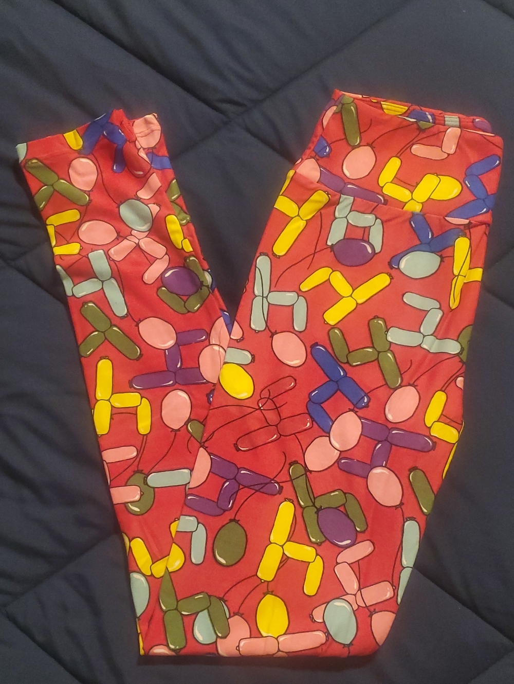 LuLaRoe Womens Pink Balloon Animal Print Leggings with Multicolor Balloons